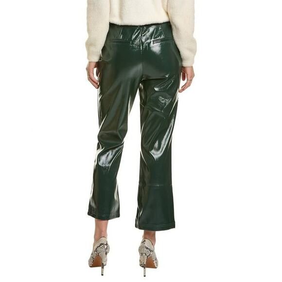 NWT 7 For All Mankind Faux Patent Leather Green Crop Flare Pants - Picture 2 of 6